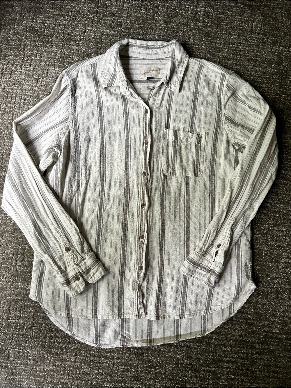Striped Lightweight Button-Up Shirt in Cream and Gray